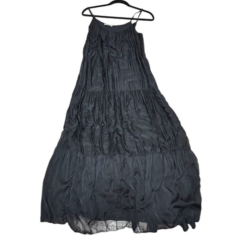 Bellambia Made in Italy Silk Blend Tiered Maxi Dress S Black Boho Resort Elegant - Picture 2 of 8